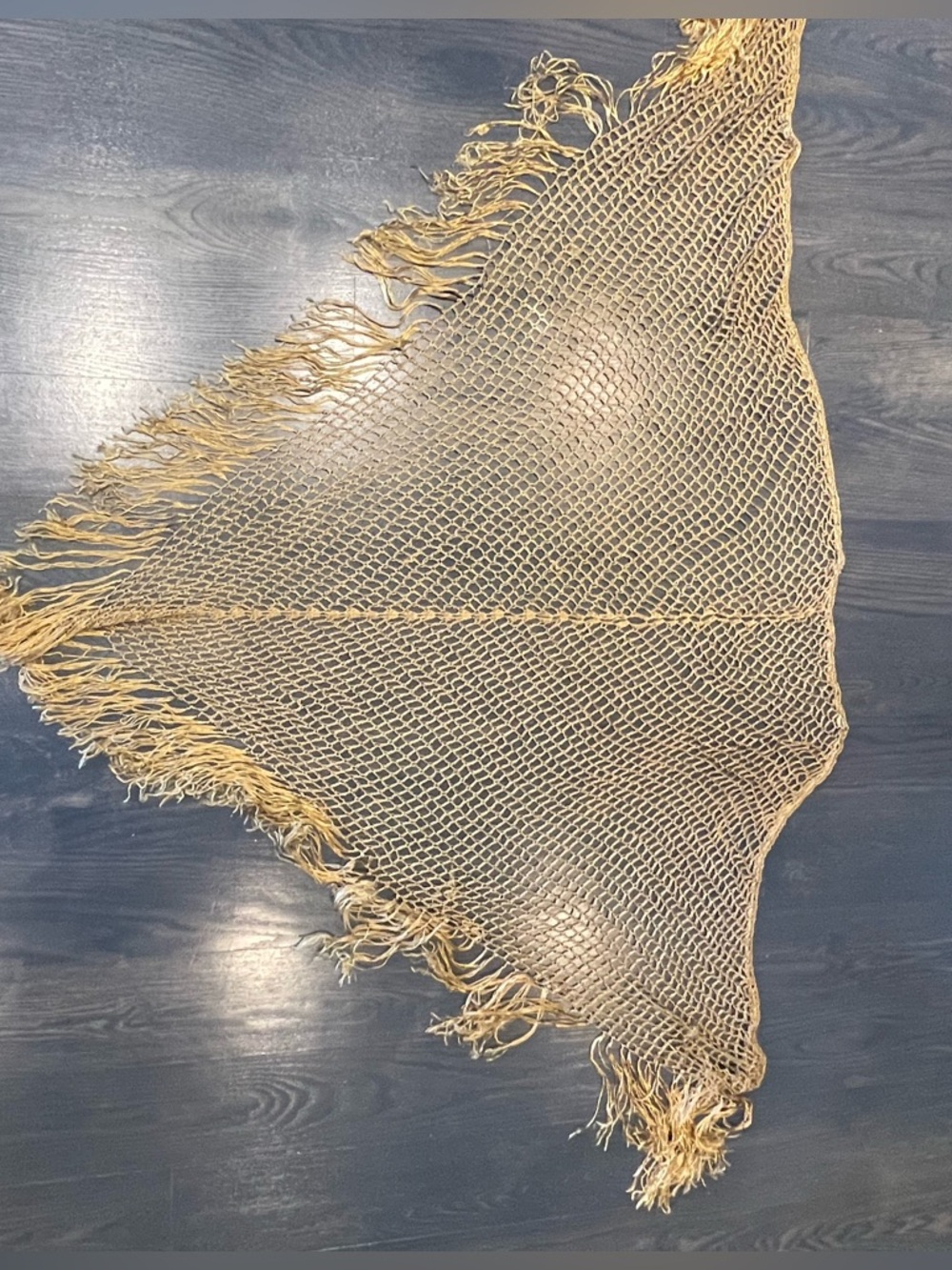 Handwoven Gold Crochet Shawl with Fringe